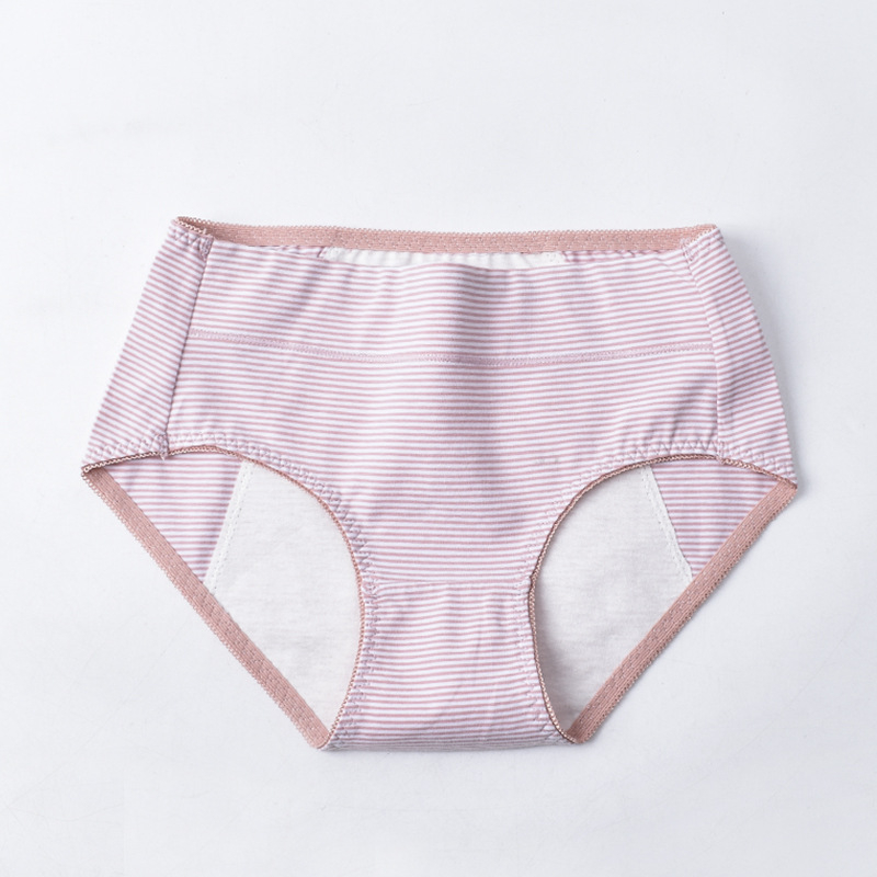 Lenjerie menstruală pentru femei, model dungat, talie medie, respirabilă, anti-scurgeri, material din bumbac