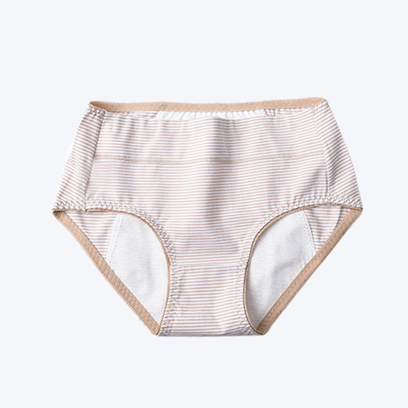Lenjerie menstruală pentru femei, model dungat, talie medie, respirabilă, anti-scurgeri, material din bumbac