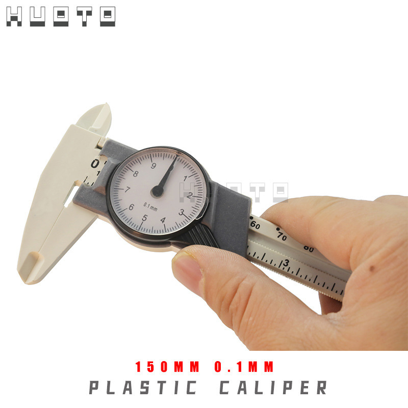 Пластмасов калипер с циферблат и часовник, обхват 150 мм, резолюция 0,1 мм
