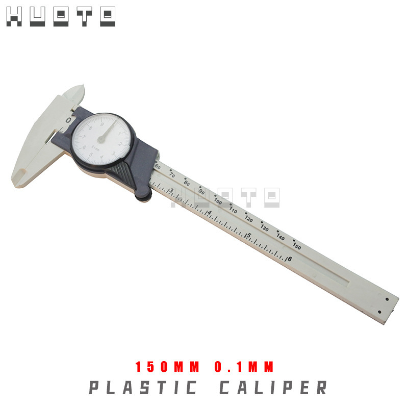 Пластмасов калипер с циферблат и часовник, обхват 150 мм, резолюция 0,1 мм