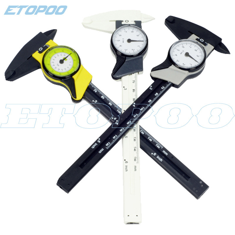 Пластмасов калипер с циферблат и часовник, обхват 150 мм, резолюция 0,1 мм