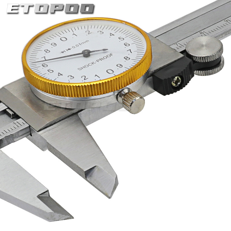 Верниер калипер с двупосочна удароустойчива конструкция, резолюция 0,01 мм, златен кант