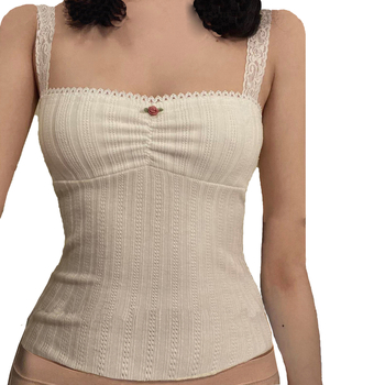 Top din dantelă, fără spate, croială Slim, Poliester 80-90% cu Bumbac <30%