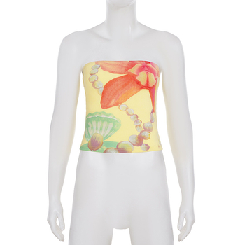 Slim tube top s otisom biserne školjke, bez naramenica, seksi ljetni stil, poliester materijal, kratka duljina 40-50 cm, ljeto 2025