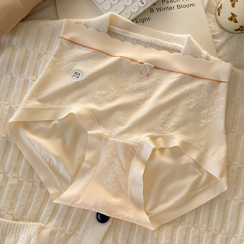Ženske gaćice, plus veličina, srednji pojas, produženi međunožje, jacquard najlon, cvjetni uzorak