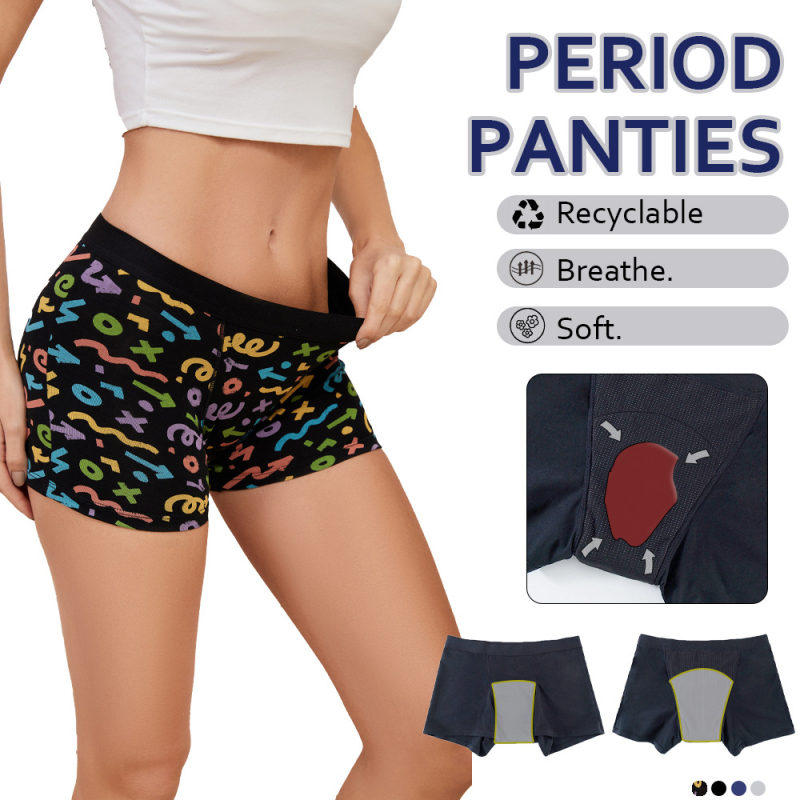 Printane ženske menstrualne gaćice s četiri sloja zaštite od curenja, 95% pamuk, srednji pojas