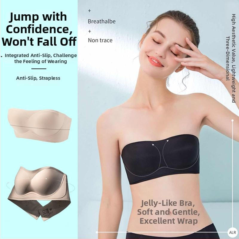 Podprsenka bez ramienok, tenký letný model, 3/4 košíčky, tenké formované košíčky, bezšvová, protišmyková, neviditeľná pod oblečením