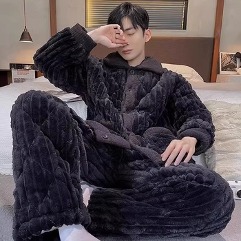 Flanel pidžama, casual stil kardigana, 100% poliester, ekstra debeli