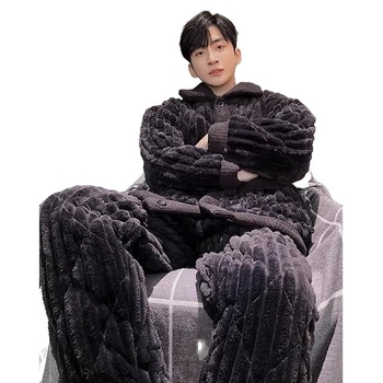 Flanel pidžama, casual stil kardigana, 100% poliester, ekstra debeli