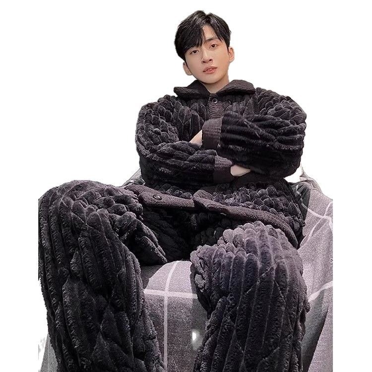 Flanel pidžama, casual stil kardigana, 100% poliester, ekstra debeli