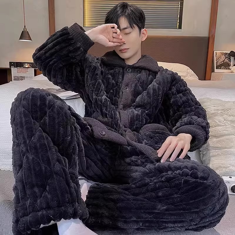 Flanel pidžama, casual stil kardigana, 100% poliester, ekstra debeli