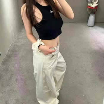 I-oblik bezrukavni top, slim-fit, ultra kratka duljina do 40 cm, pamuk 80–90%, tekstualni uzorak, za žene, casual sportski