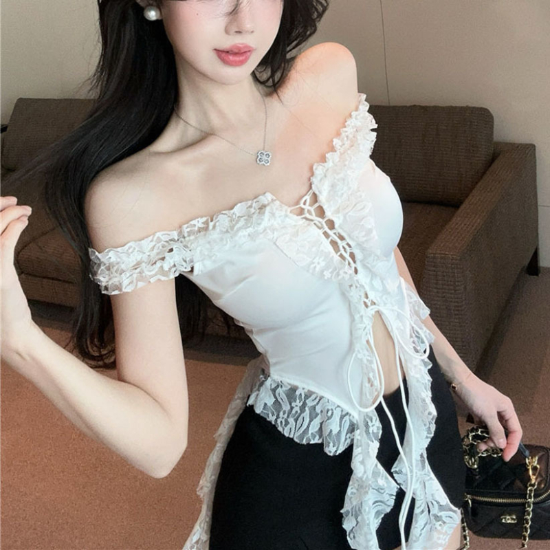 Nepravilan čipkasti top za žene, ljetni jednoručni top, tajlandski stil, prekrasan