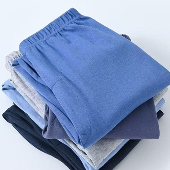 Мъжки термо панталони от 100% памук, плетени, свободна кройка, висока талия, дебел плат