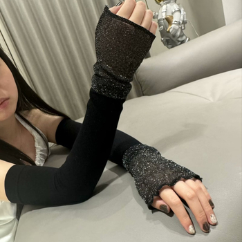 Ръкави за защита от слънце за жени, Ice Silk плат, Nylon основна материя, дантелени детайли, стил Френска ретро