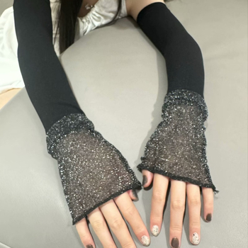 Ръкави за защита от слънце за жени, Ice Silk плат, Nylon основна материя, дантелени детайли, стил Френска ретро