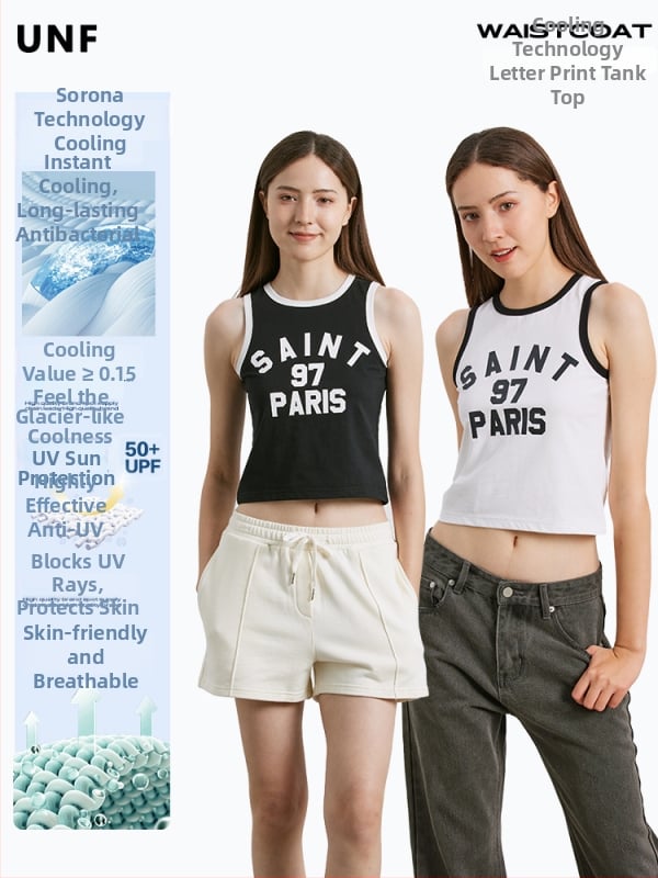 Ženska bezrukavna vest s natpisom, uski kroj, kratka duljina, Sorona-pamučna smjesa, ulični hipster stil