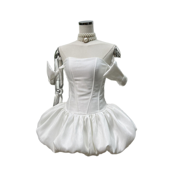 Dviejų dalių poliesterio komplektas: vamzdinis viršus ir trumpa A linijos sijonas