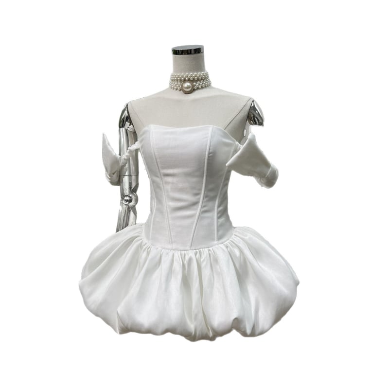 Dviejų dalių poliesterio komplektas: vamzdinis viršus ir trumpa A linijos sijonas