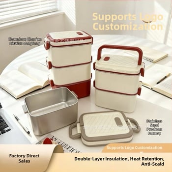 Kutija za ručak od 304 nerđajućeg čelika, izolirana, kvadratnog oblika, pogodna za mikrovalnu, kapacitet 800–1000 ml