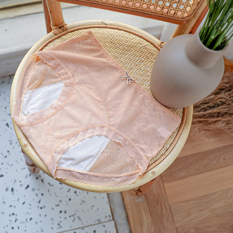 Ženske menstrualne gaćice od najlona s jacquard uzorkom, otporne na curenje, prozračne, antibakterijske, podstava u području prepona od viskoze, cvjetni uzorak