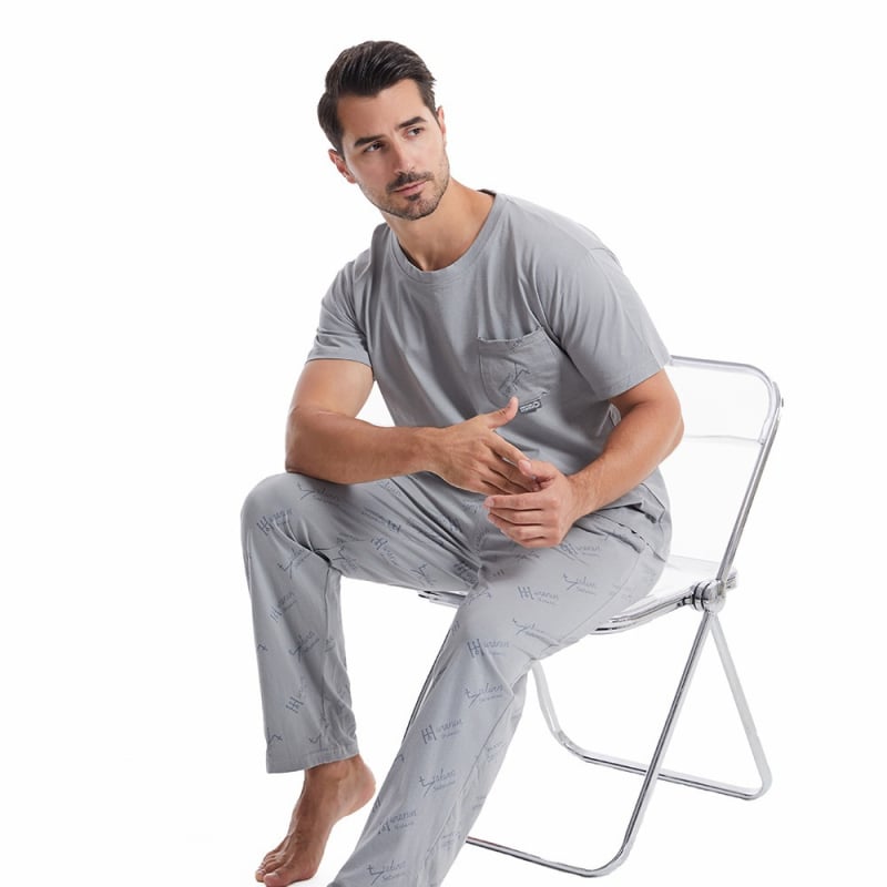 Pamučni set pidžama, 100% pamuk, lagan materijal, okrugli izrez, kratki rukavi, duge hlače, prozračan, udoban za kućnu upotrebu