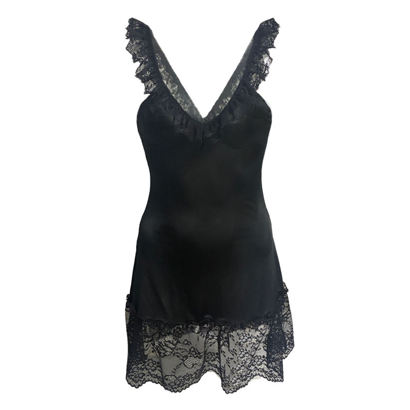 Camisole haljina s čipkastim patchworkom, duboki V-izrez, bez rukava, lagana poliester tkanina, prozračna i brzo se suši