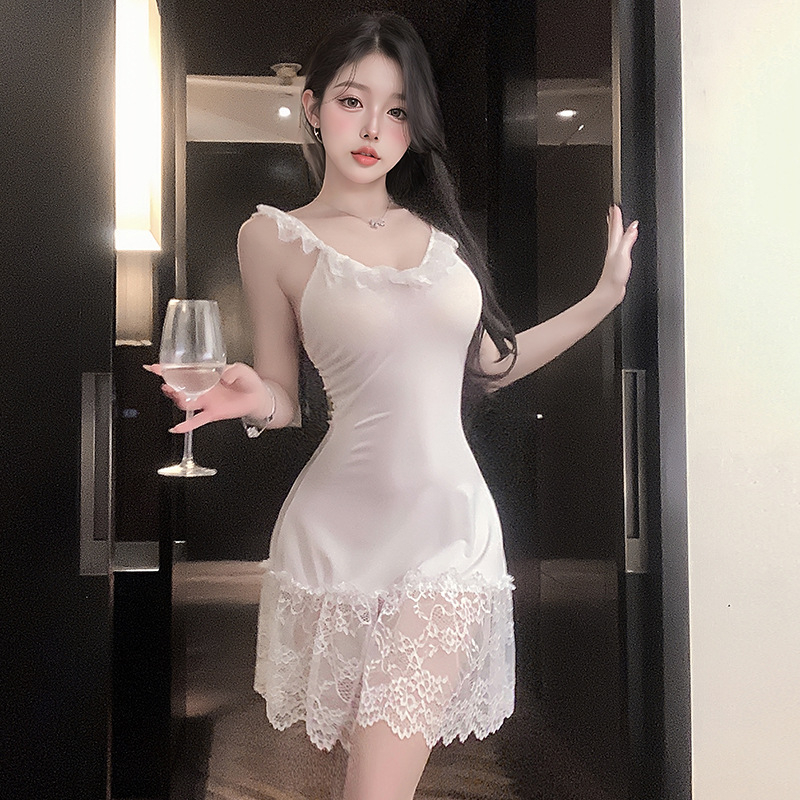 Camisole haljina s čipkastim patchworkom, duboki V-izrez, bez rukava, lagana poliester tkanina, prozračna i brzo se suši