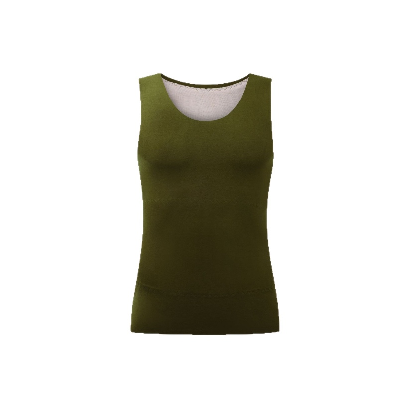 Самонагряваща велурена термална жилетка — акрилно влакно, дебело оплетено плетиво, U-образно деколте, защита за гърба и корема