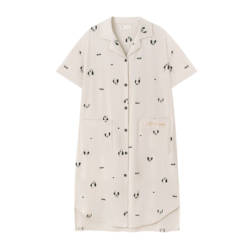 Rochie de noapte pentru femei, bumbac, mâneci 3/4, guler pliabil, lungă, respirabilă și confortabilă