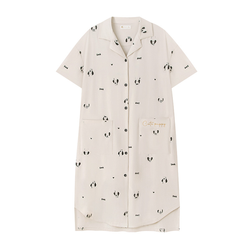 Rochie de noapte pentru femei, bumbac, mâneci 3/4, guler pliabil, lungă, respirabilă și confortabilă