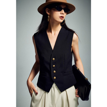 Ženski vest s V-izrezom, slobodan kroj, duljina 50–65 cm, mrežasti materijal sa spandexom