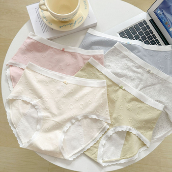 N8388 Antibakterijske ženske menstrualne gaćice, 5A, Macaron Cream s uzorkom oblaka, 100% pamuk, prozračne, sa srednjim pojasom