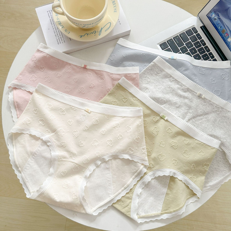 N8388 Antibakterijske ženske menstrualne gaćice, 5A, Macaron Cream s uzorkom oblaka, 100% pamuk, prozračne, sa srednjim pojasom