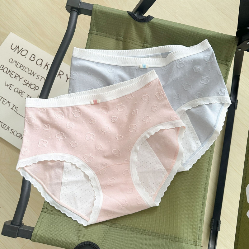 N8388 Antibakterijske ženske menstrualne gaćice, 5A, Macaron Cream s uzorkom oblaka, 100% pamuk, prozračne, sa srednjim pojasom