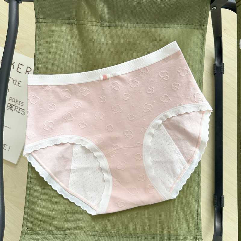 N8388 Antibakterijske ženske menstrualne gaćice, 5A, Macaron Cream s uzorkom oblaka, 100% pamuk, prozračne, sa srednjim pojasom