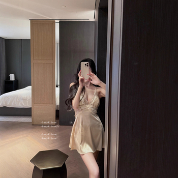 Seksi noćna haljina za žene s otvorenim leđima i trakama, mrežasti materijal, čipkasta mini suknja, camisole stil