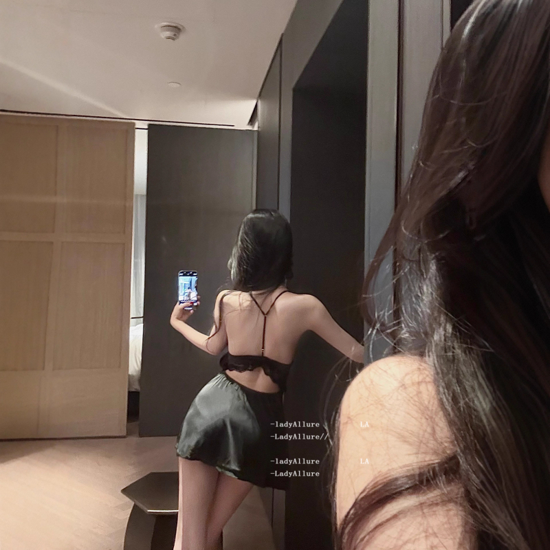 Seksi noćna haljina za žene s otvorenim leđima i trakama, mrežasti materijal, čipkasta mini suknja, camisole stil