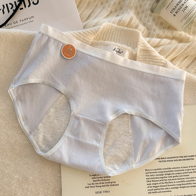 Ženske pamučne menstrualne gaćice sa srednjim porastom, jednobojne, vanjski materijal 95,7% pamuk, podstava u području prepona 100% pamuk, pleteni materijal.