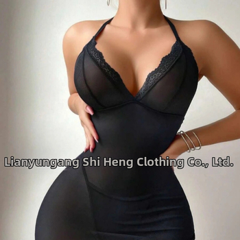 Sexy nočná košieľka s priehľadnou sieťovinou a výšivkou, ultra tenký polyester 61–80 g/m², 95–100% polyester, jar 2025