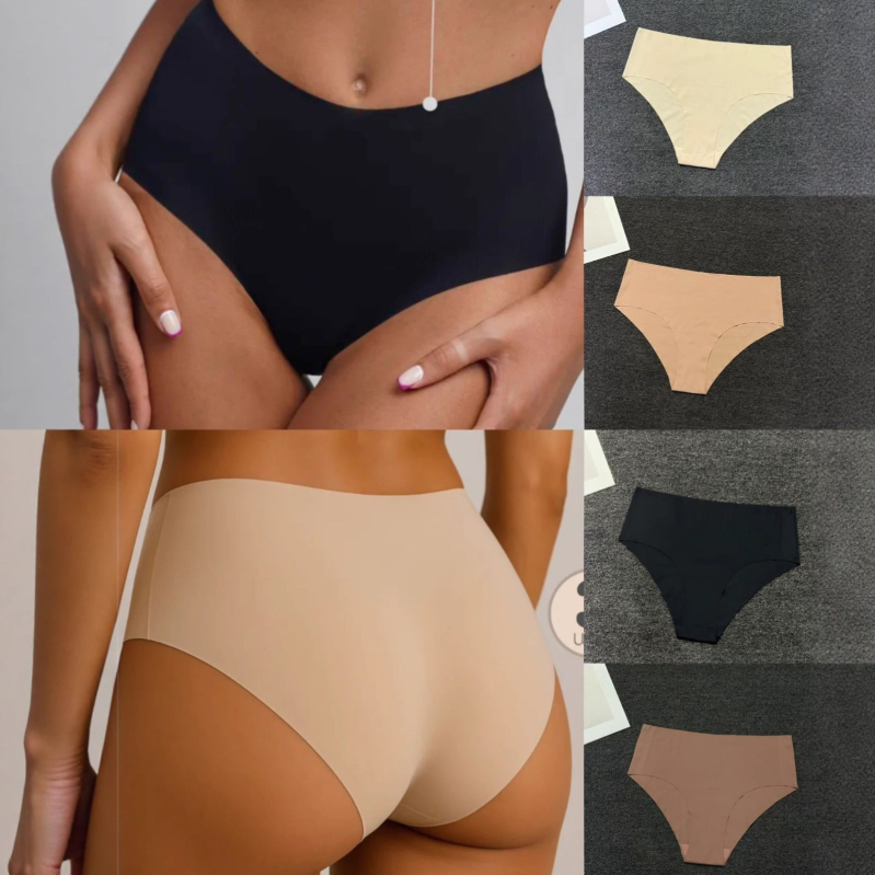 Ženske bezšivne gaćice s visokim strukom, dišuće, jednobojne, ice silk, veličina plus