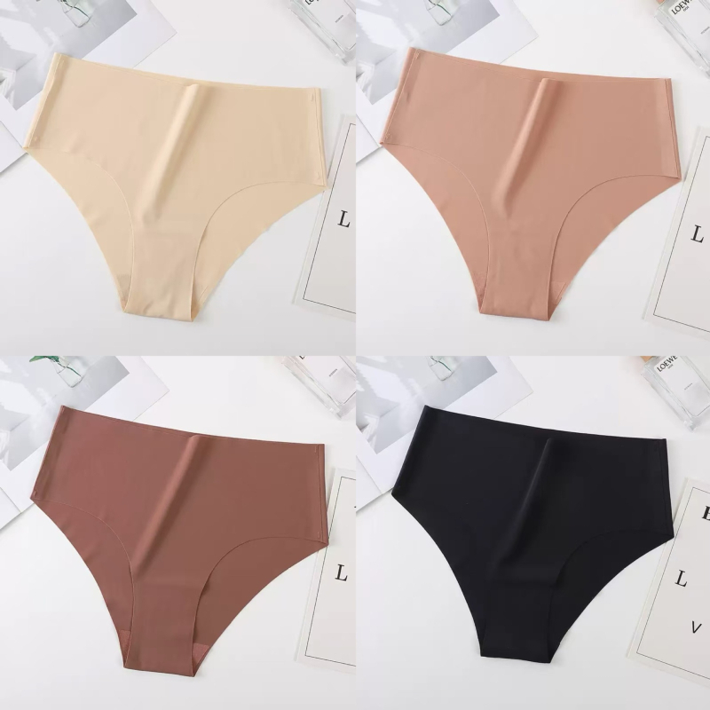 Ženske bezšivne gaćice s visokim strukom, dišuće, jednobojne, ice silk, veličina plus