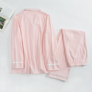 Послеродова пижама за кърмене – 100% памук, дълги ръкави, панталони, жакардови ивици