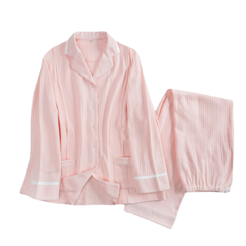 Послеродова пижама за кърмене – 100% памук, дълги ръкави, панталони, жакардови ивици