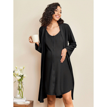 2-osaline raseduse ja imetamise komplekt — riided imetamiseks ja ööraide, 3/4 varrukad, polosärk, kirjanduslik retro stiil, TR kangas