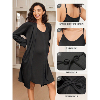 2-osaline raseduse ja imetamise komplekt — riided imetamiseks ja ööraide, 3/4 varrukad, polosärk, kirjanduslik retro stiil, TR kangas