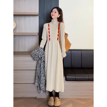 Φόρεμα γαλουχίας με μακριά μανίκια, φούστα γοργόνα, πλεκτό ύφασμα, μπροστινό άνοιγμα γαλουχίας