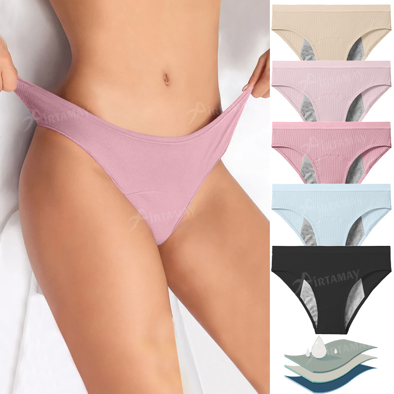 Trostruko apsorbirajuće menstrualne gaćice, protiv propuštanja, visoki struk, pamučna tkanina, za mlade žene.