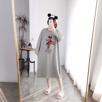 Pamut hosszú ujjú hálóing, női, egydarabos fazon, kerek nyak, hosszú szoknya