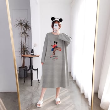 Pamut hosszú ujjú hálóing, női, egydarabos fazon, kerek nyak, hosszú szoknya